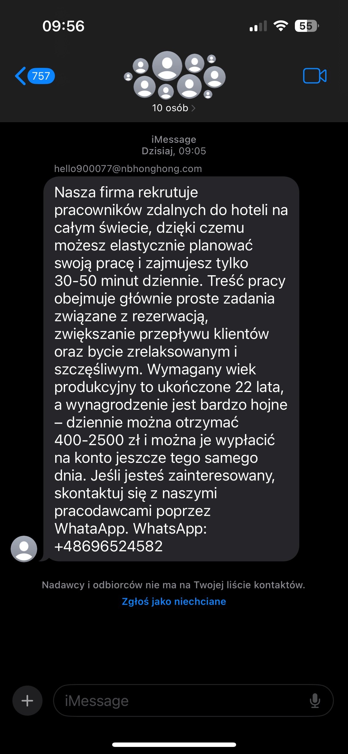 oszustwo oszukańcza oferta pracy Polacy masowo otrzymują takie wiadomości fot. Tabletowo.pl