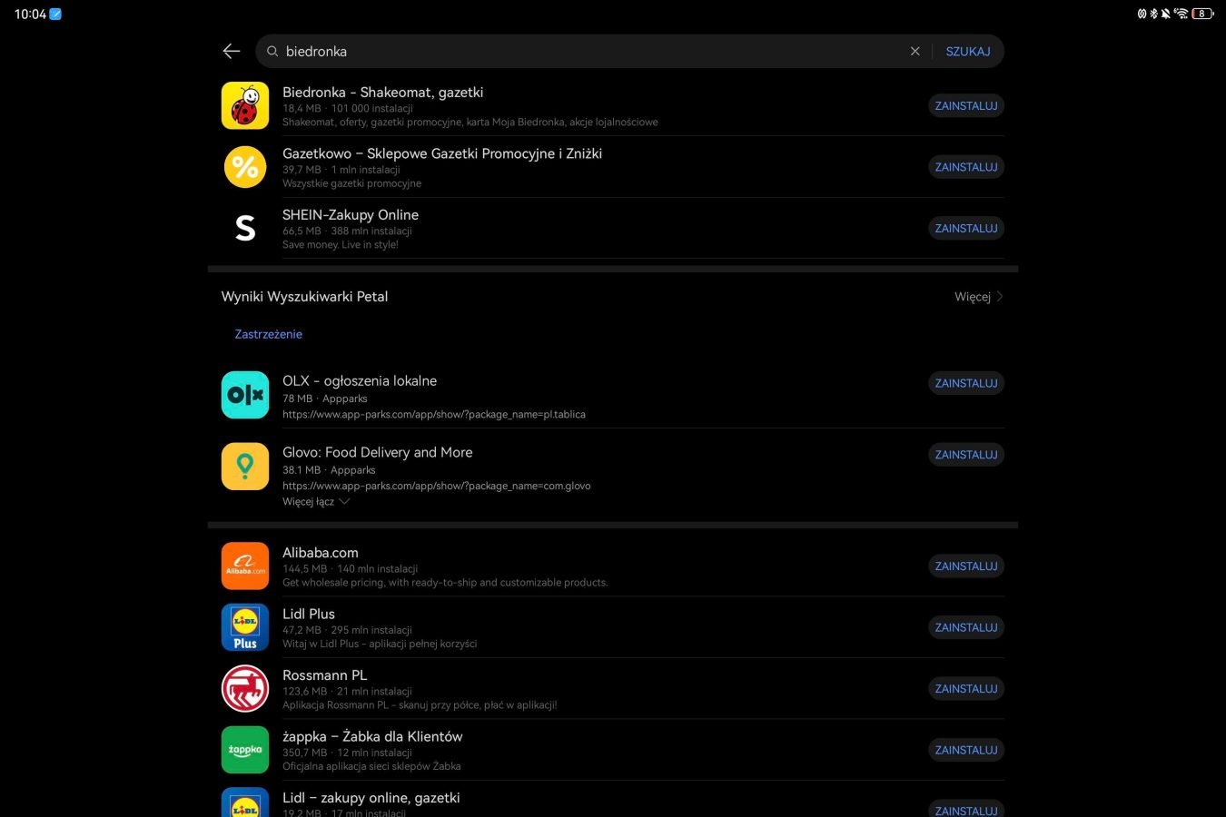 Aplikacja Biedronka w AppGallery (fot. Tabletowo)
