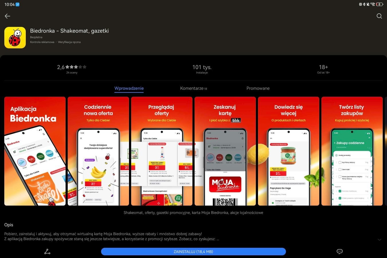 Aplikacja Biedronka w AppGallery (fot. Tabletowo)