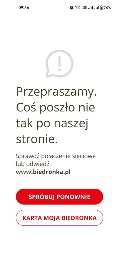 aplikacja Biedronka awaria nie działa 10.01.2024 fot. Tabletowo.pl