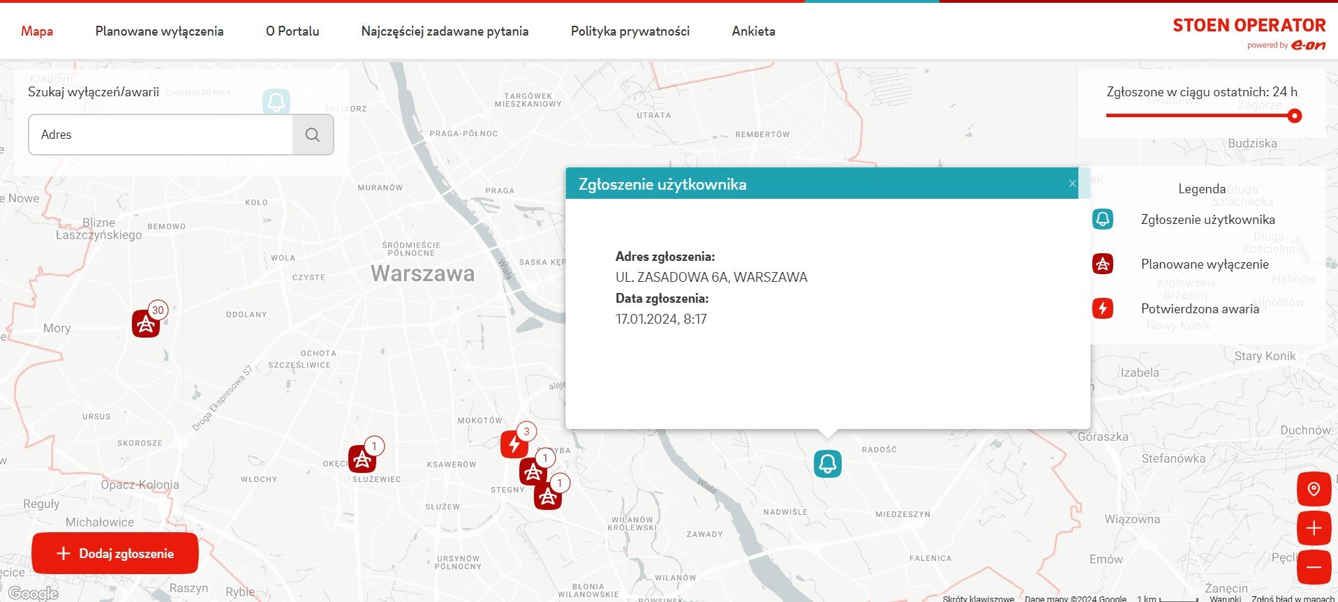 warszawa portal stoen zgłoszenie awarii prądu