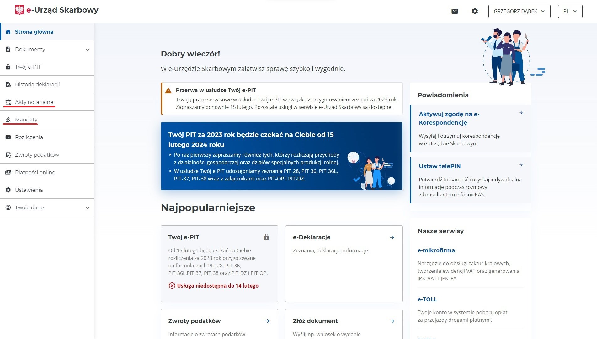 e-Urząd Skarbowy mandaty akty notarialne fot. Tabletowo.pl
