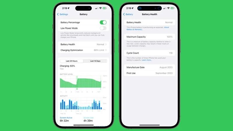 iOS 17.4 nowy ekran baterii w iPhone'ach 15