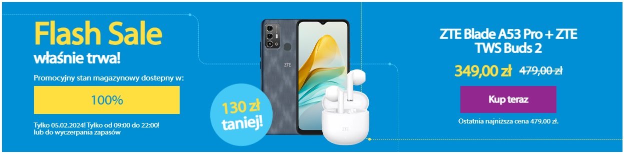 promocja Flash Sale ZTE Blade A53 Pro + słuchawki ZTE TWS Buds 2 fot. Tabletowo.pl