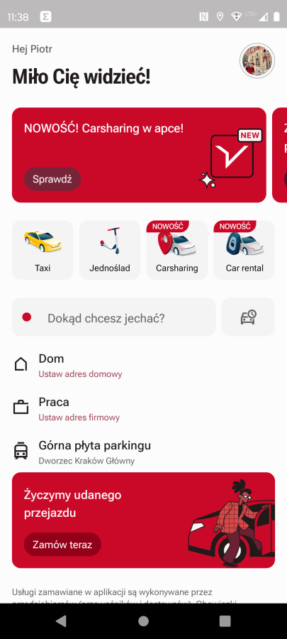 Aplikacja FreeNow CarRental