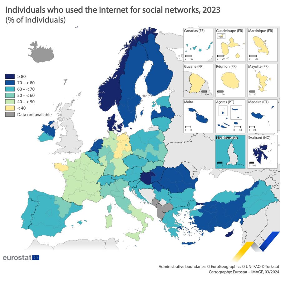Eurostat korzystanie z mediów społecznościowych mapa europa social media