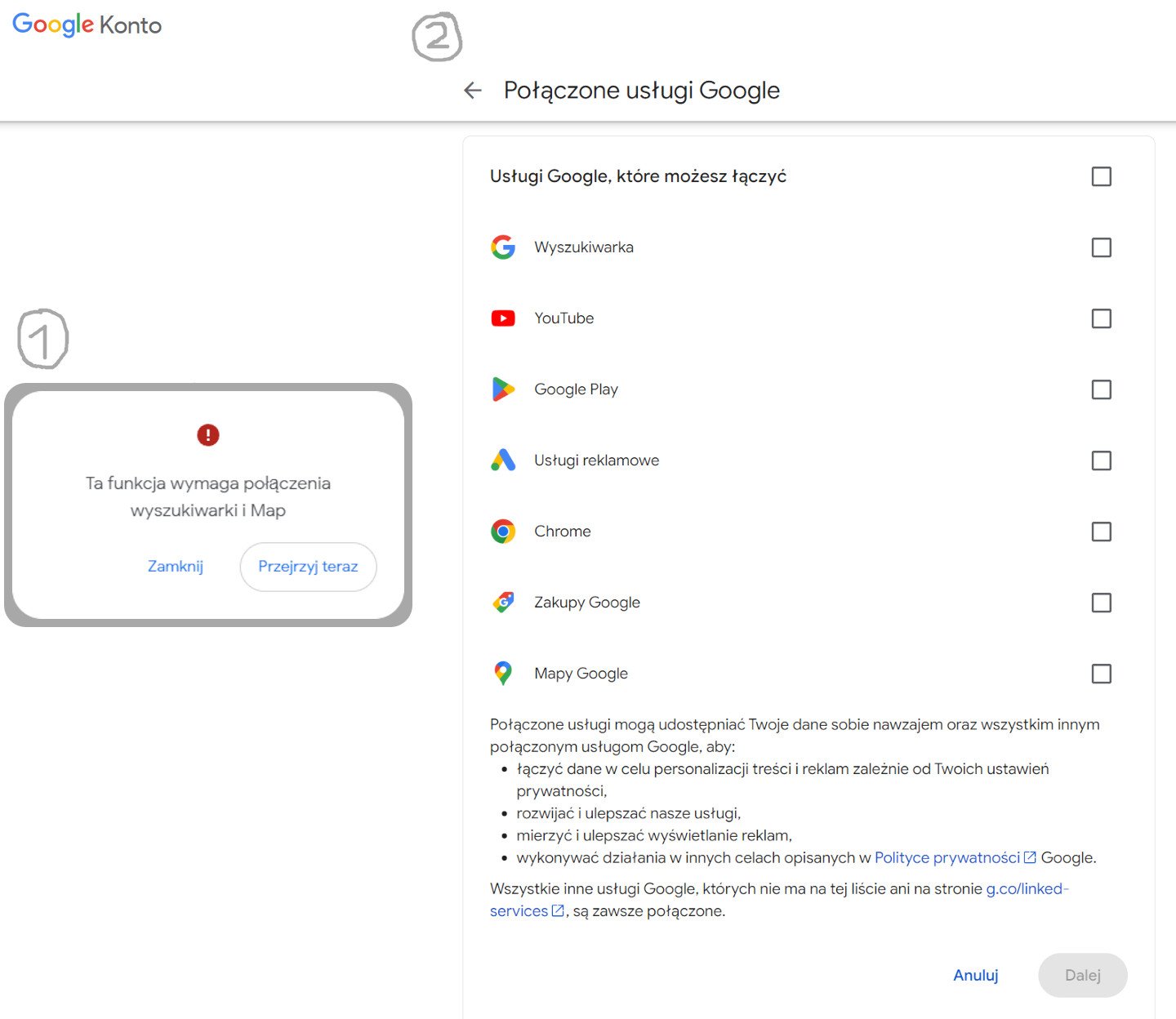 Połączone usługi Google
