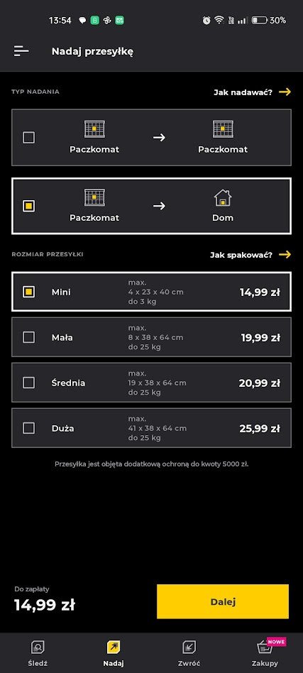 InPost Mobile Mini Paczka nadanie