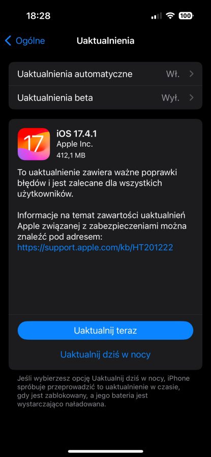 iOS 17.4.1 aktualizacja