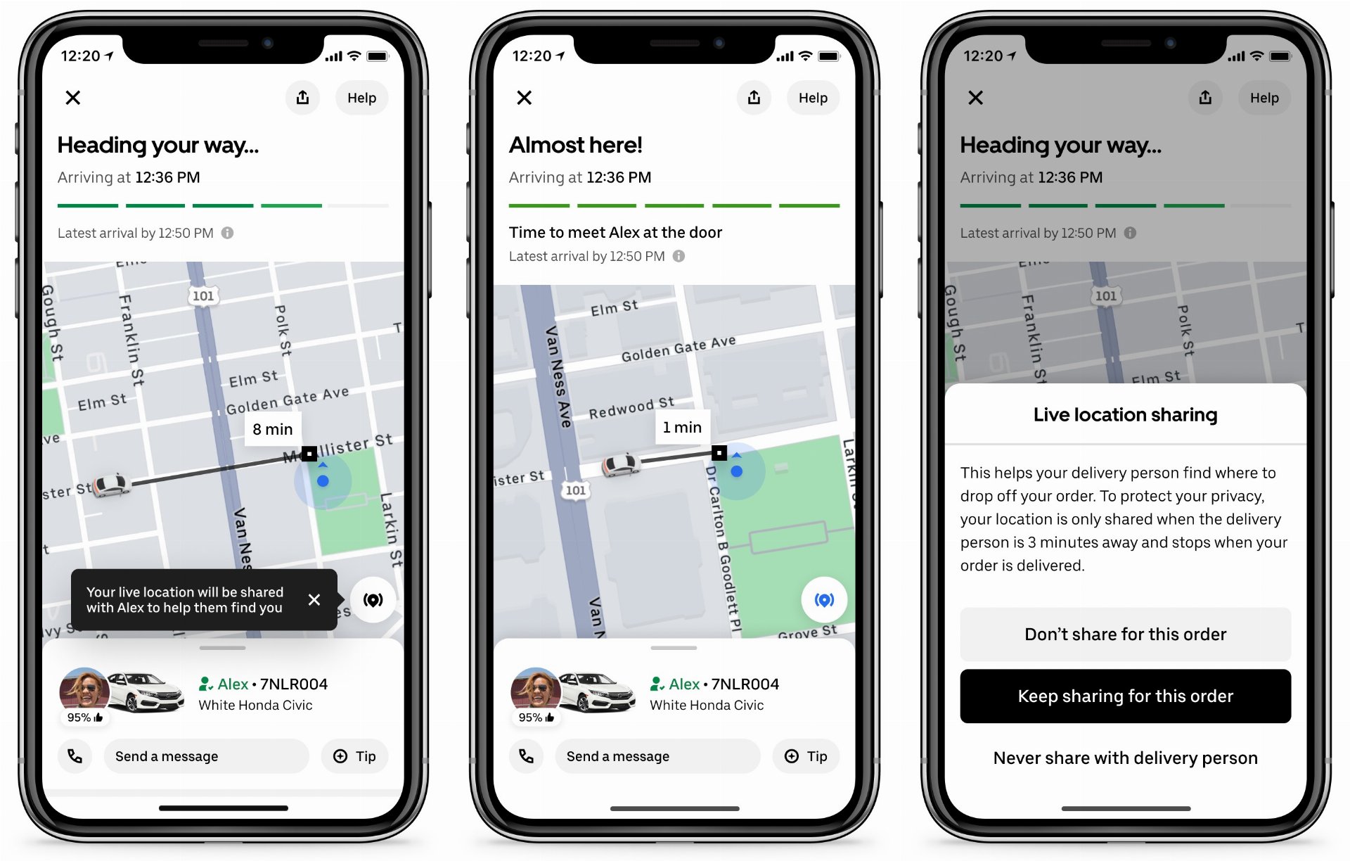nowość Uber Eats udostępnianie lokalizacji kurierowi dostawcy