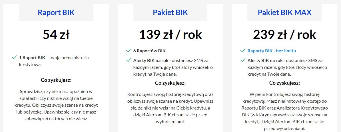 Raport BIK Pakiet BIK cennik cena 9.04.2024 fot. Tabletowo.pl