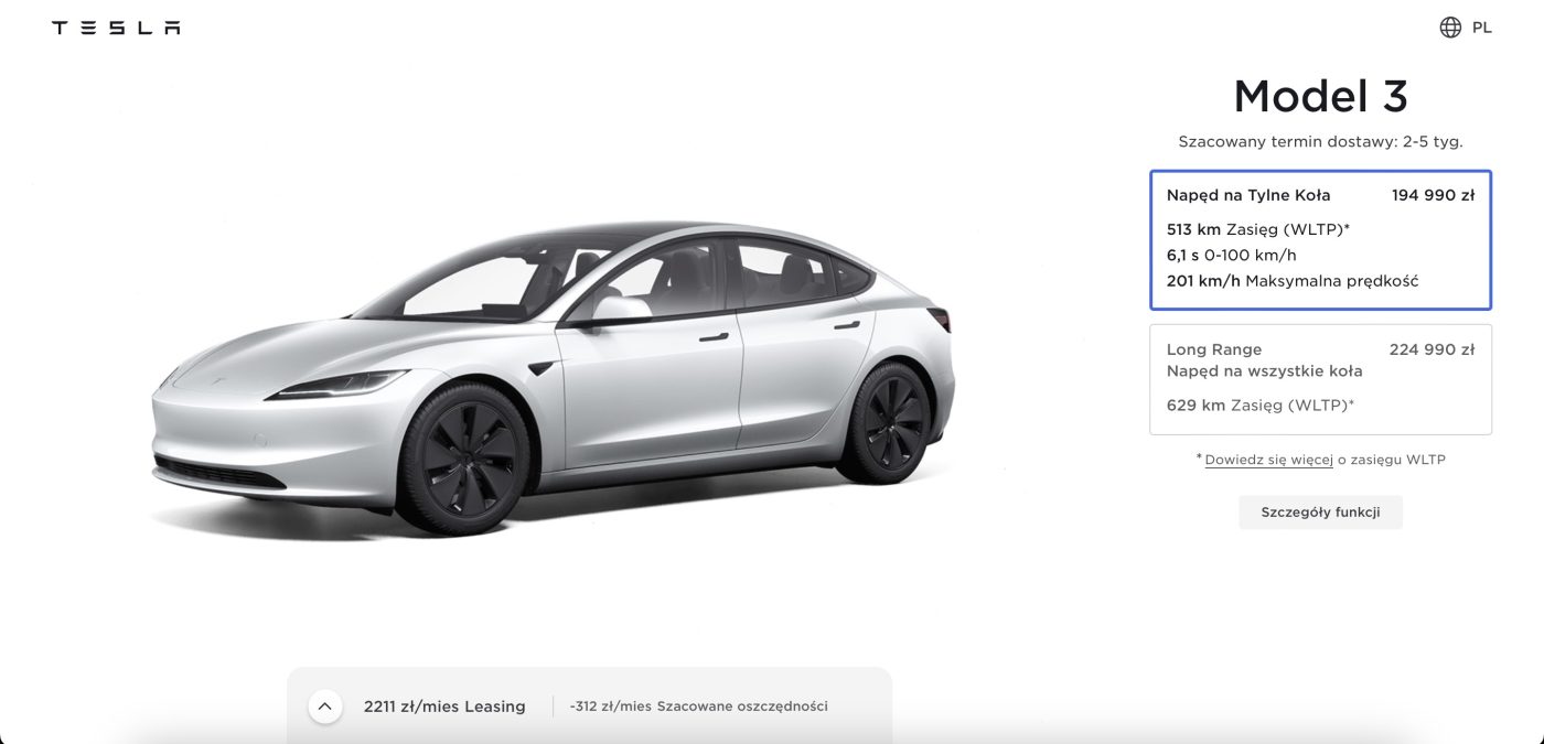 Tesla Model 3 nowa cena