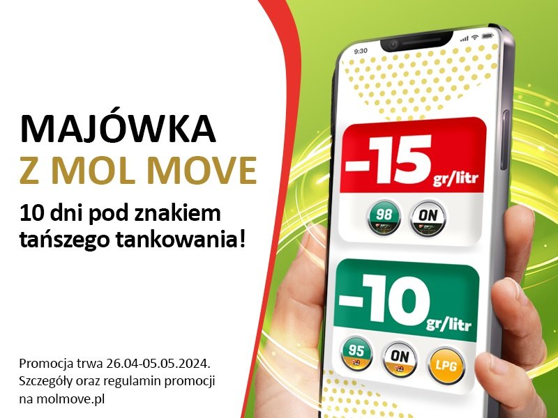 promocja na paliwo na stacjach MOL majówka 2024
