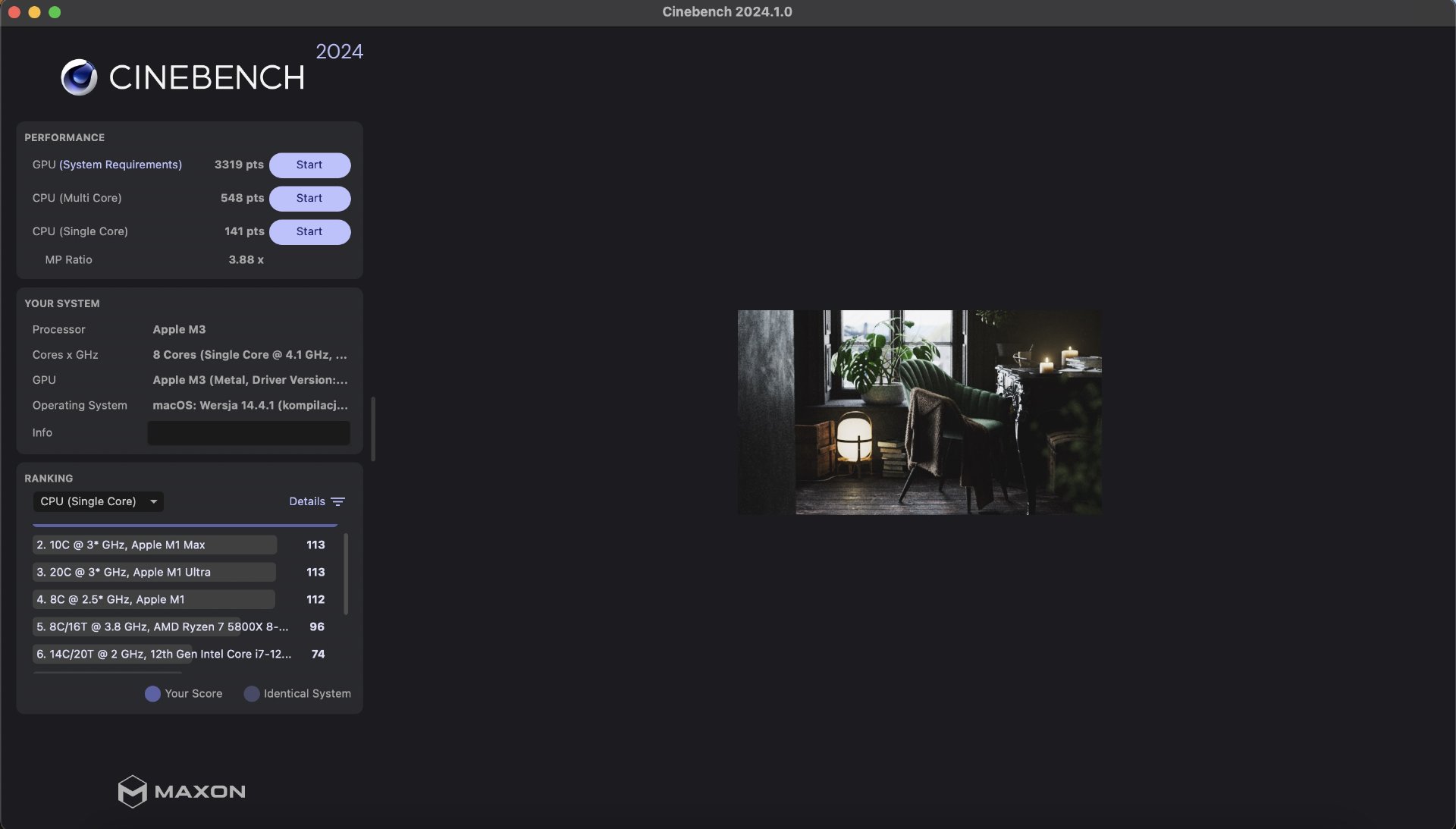 MacBook Air M3 Cinebench