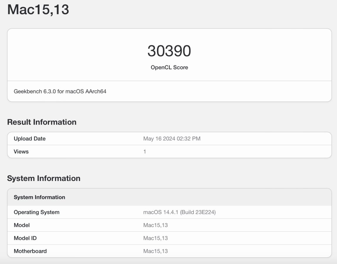 MacBook Apple M3 Geekbench