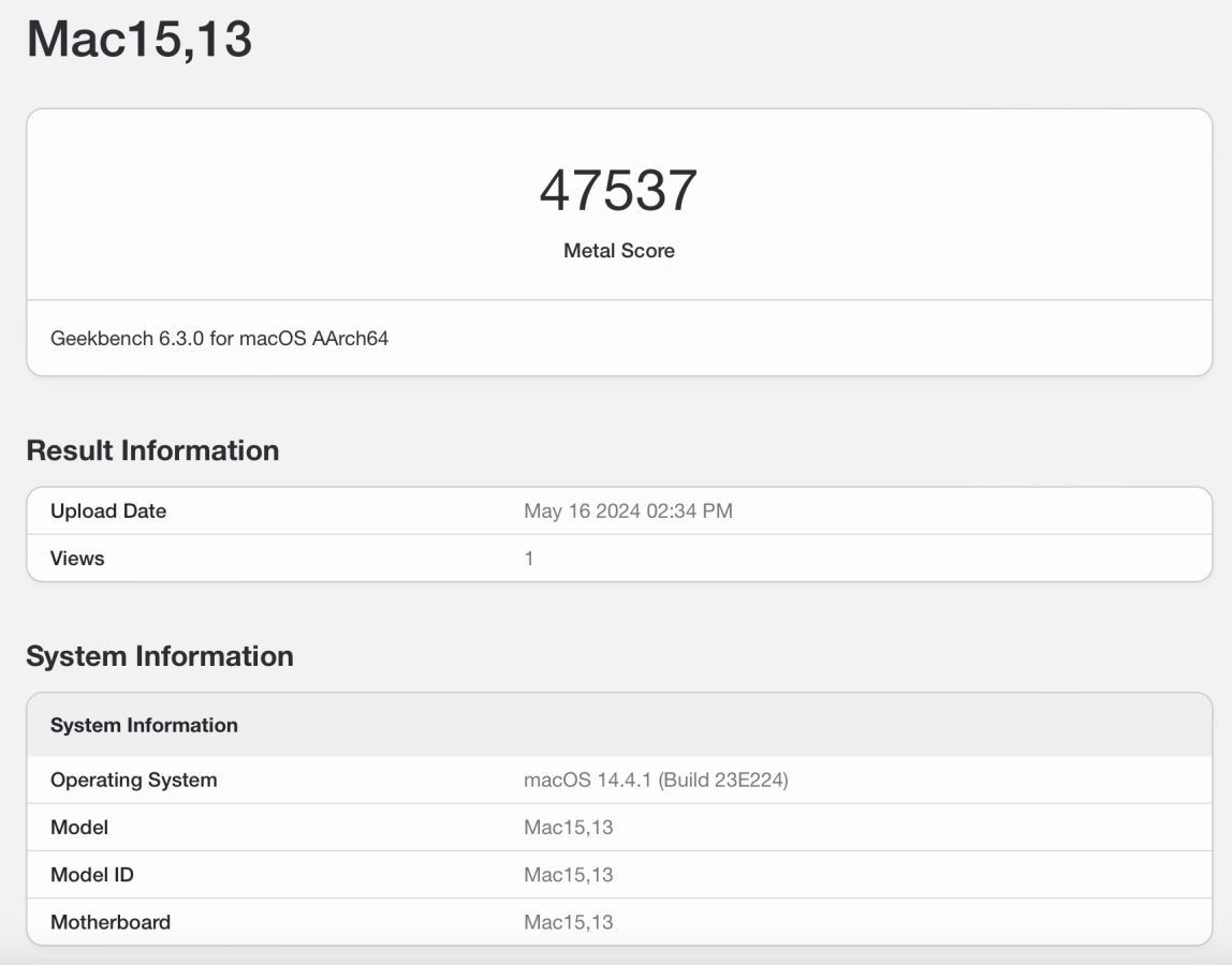MacBook Apple M3 Geekbench