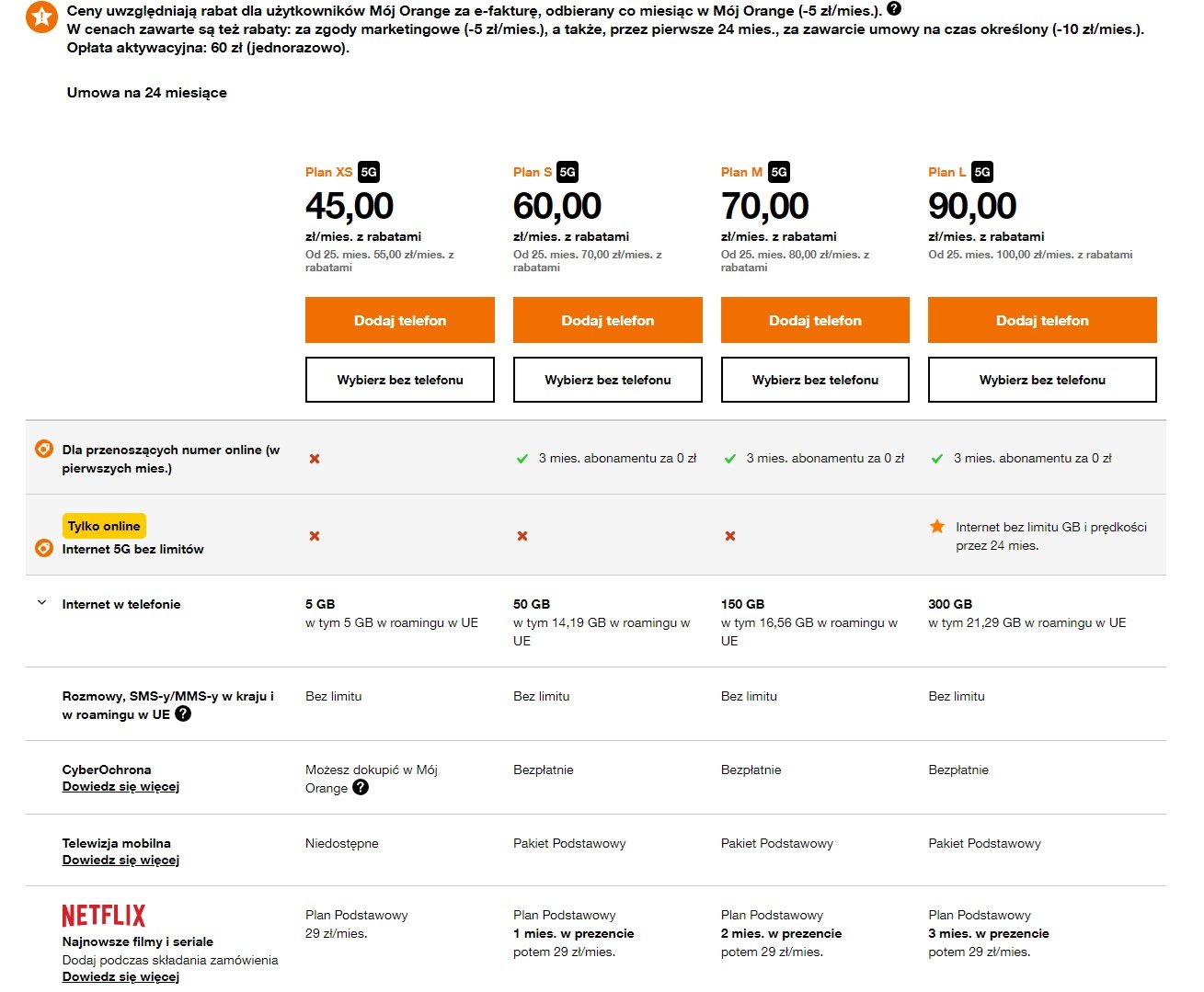 oferta orange abonament przeniesienie numeru 24.05.2024 fot. tabletowo.pl
