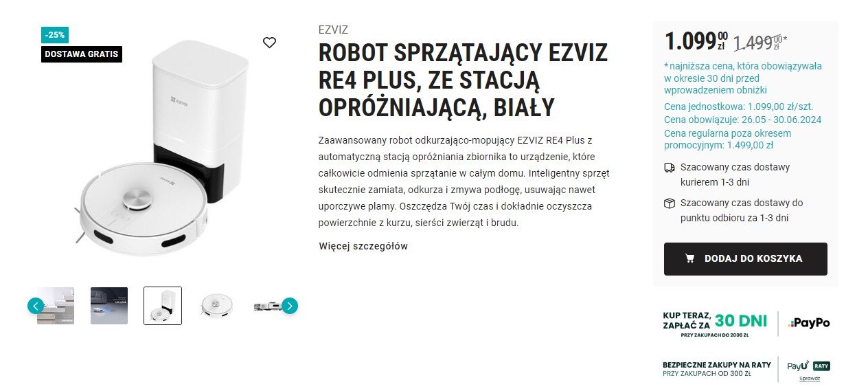 Robot sprzątający Ezviz RE4 Plus trafia do sklepu Biedronka Home