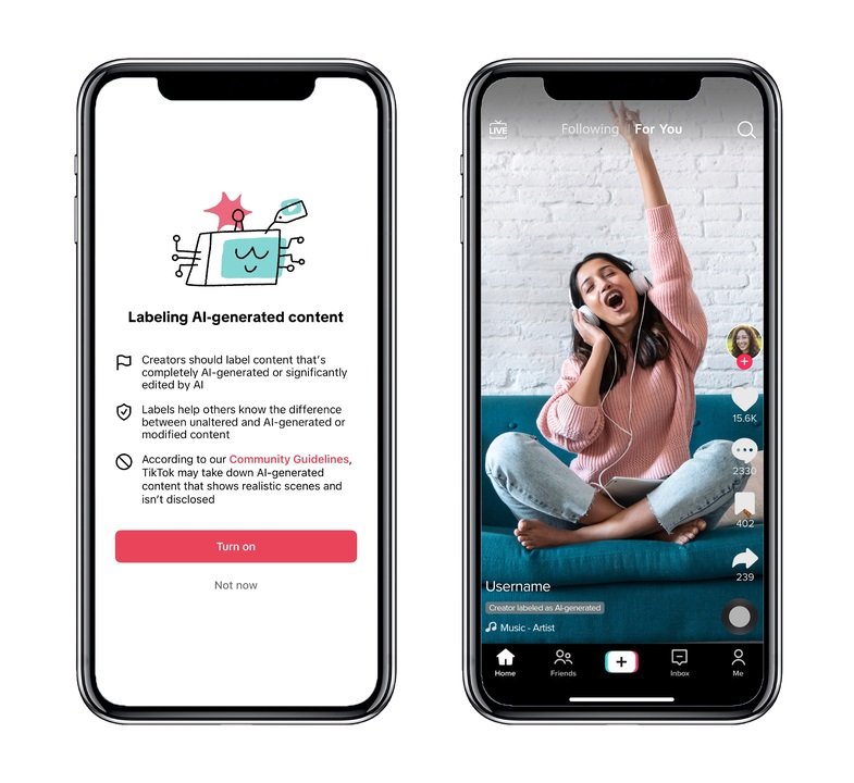 TikTok oznaczanie materiałów wytworzonych stworzonych wygenerowanych przez AI sztuczną inteligencję