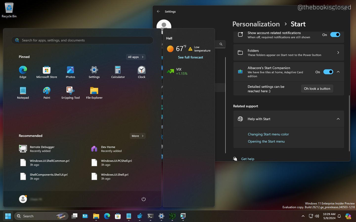 Windows 11 menu Start widżety