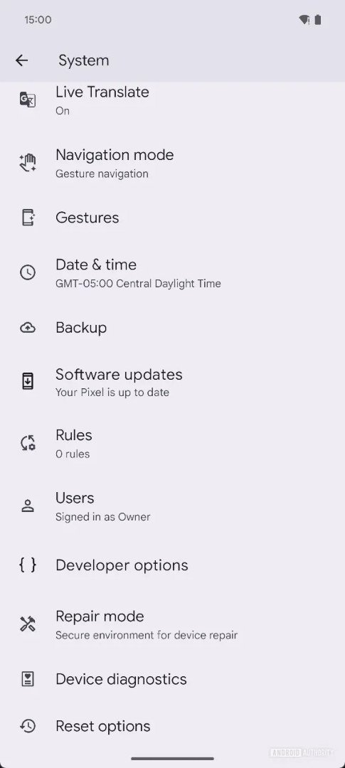 Android 15 diagnostyka screen