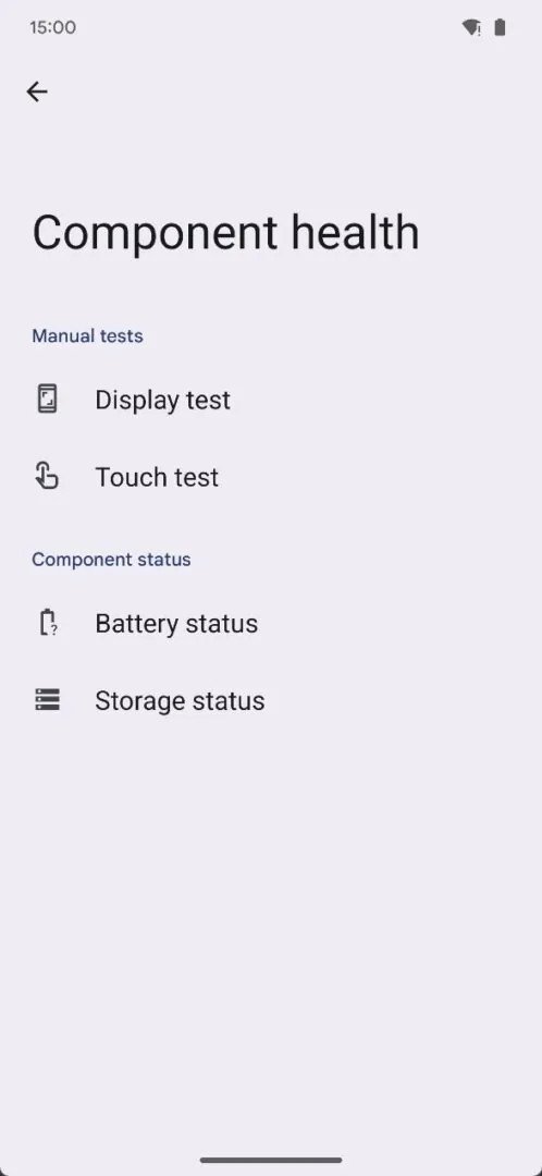 Android 15 diagnostyka screen