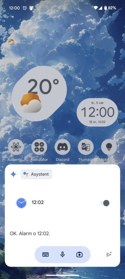 Aplikacja Google Gemini, ustawianie budzika