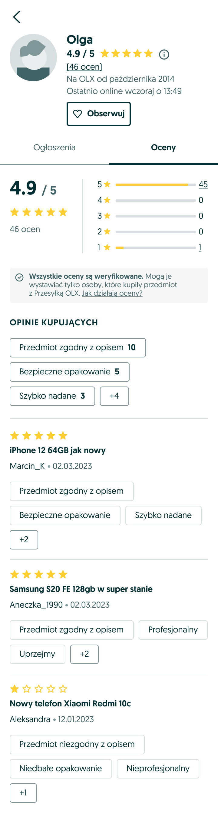 Nowy system oceniania na OLX