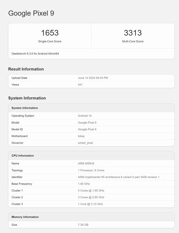 podsumowanie przedpremierowego wyniku google pixel 9 w geekbench