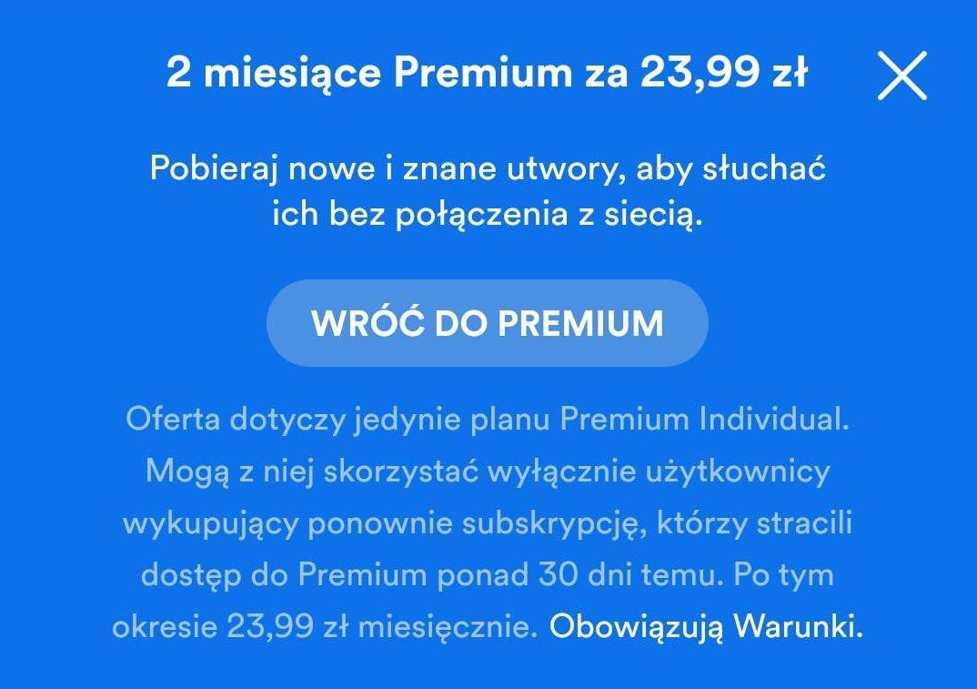 Spotify Premium Individual - promocja dla powracających