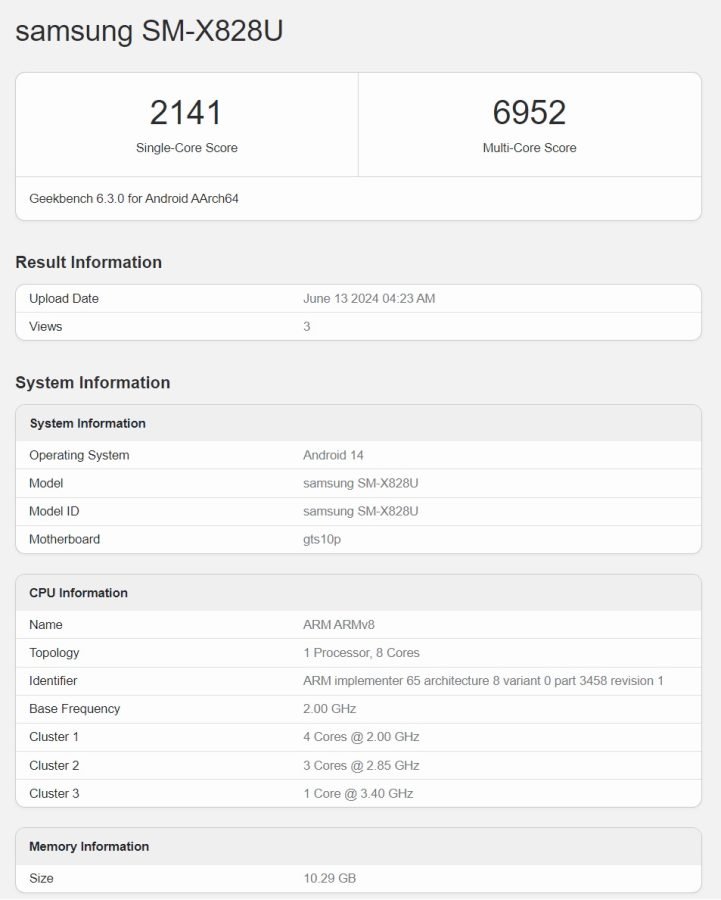 tablet samsung galaxy tab s10 plus geekbench