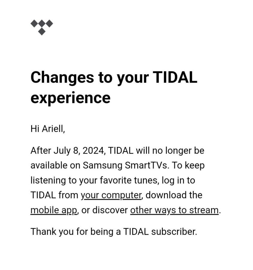 Tidal aplikacja komunikat