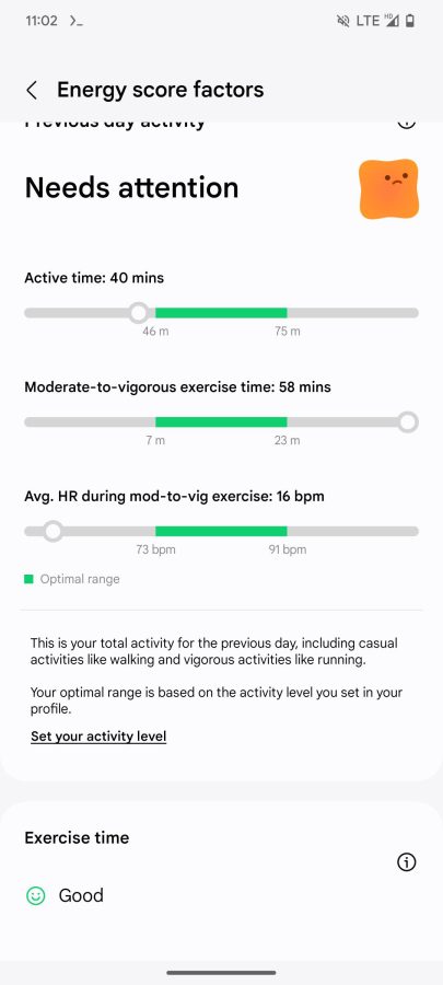 aplikacja samsung health energy score