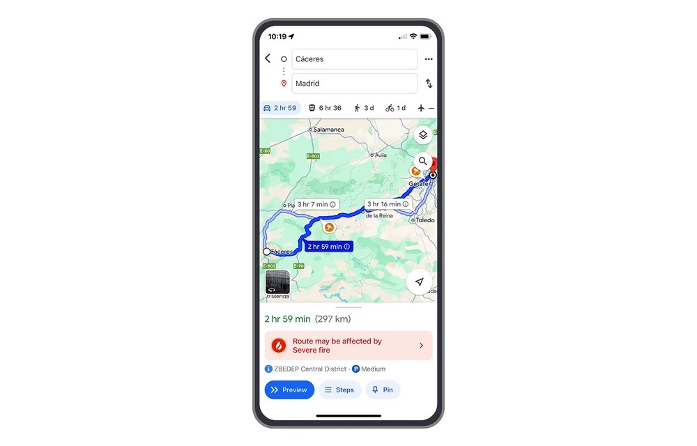 google informacje o pożarach