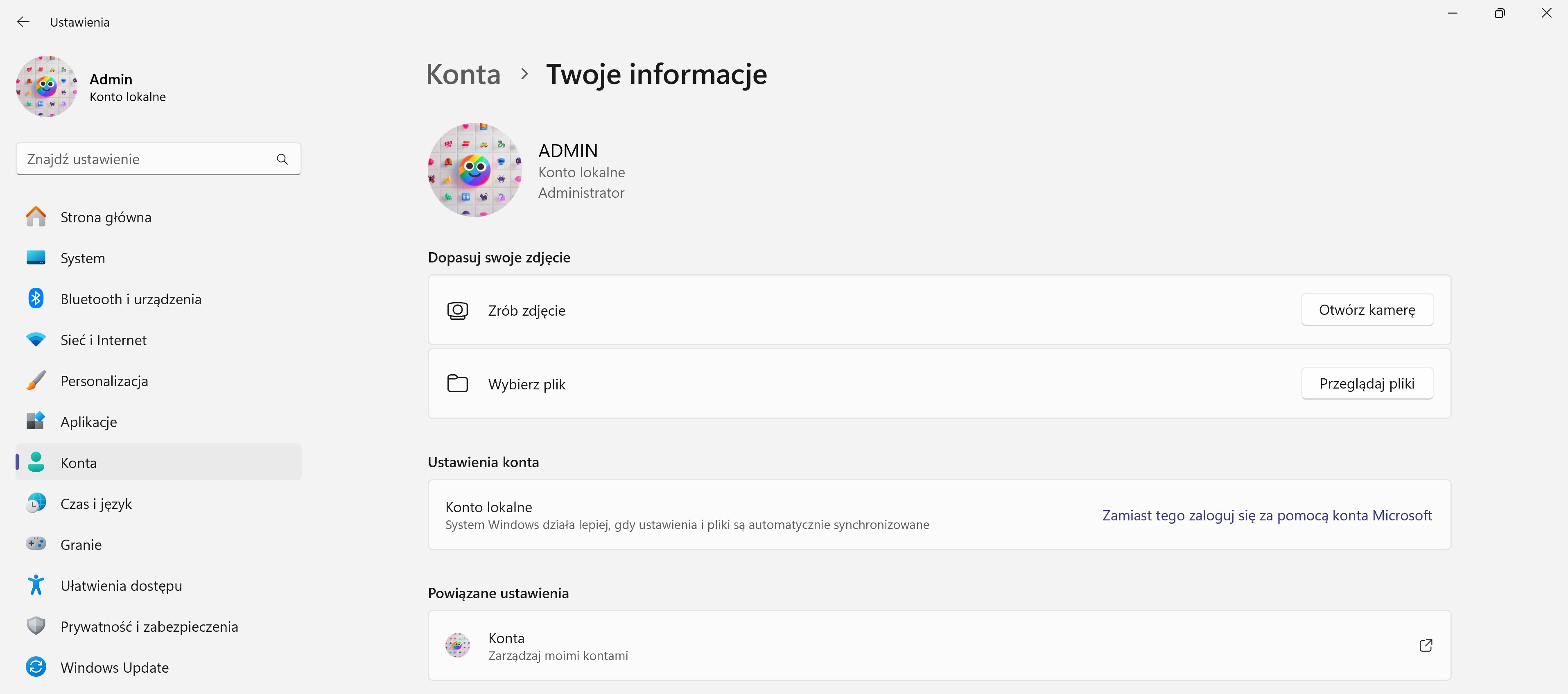 Ustawienia kont Windows 11