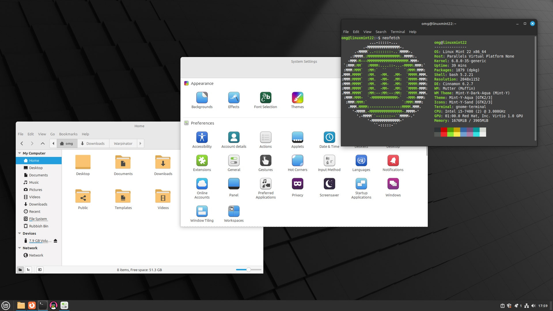 interfejs Linux Mint 22
