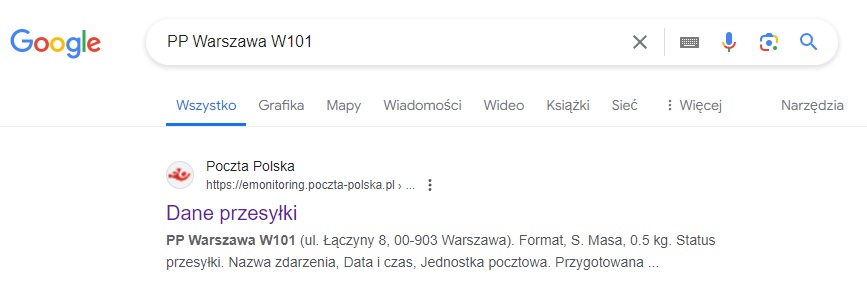 poczta polska dane przesyłki w google fot. tabletowo.pl