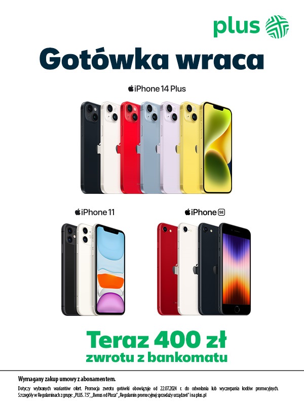 plus promocja iphone zwrot 400 złotych