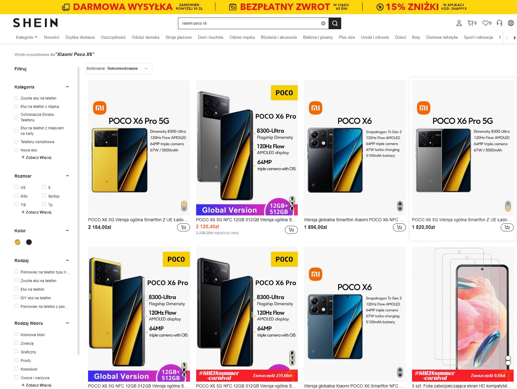 Smartfony Xiaomi Poco w Shein