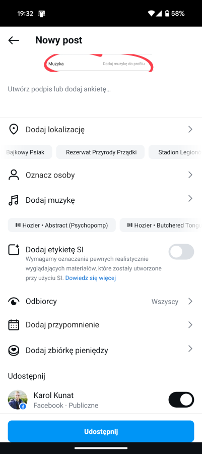 Opcje publikacji - Instagram