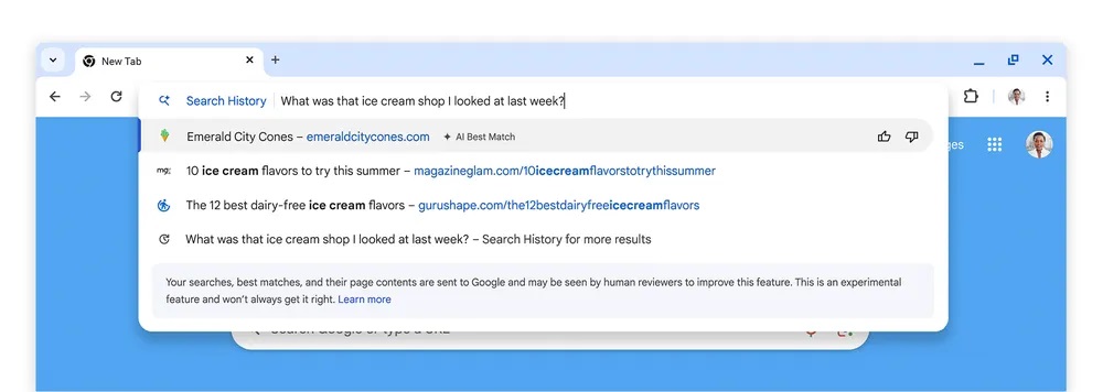 przeglądarka google chrome nowa funkcja ai przeszukiwanie historii