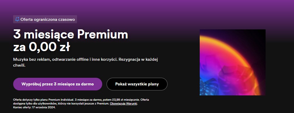 Promocja Spotify Premium Individual przez 3 miesiące za darmo
