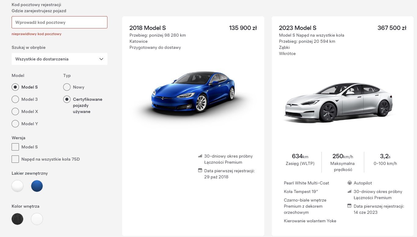 Tesla sprzedaje używane auta