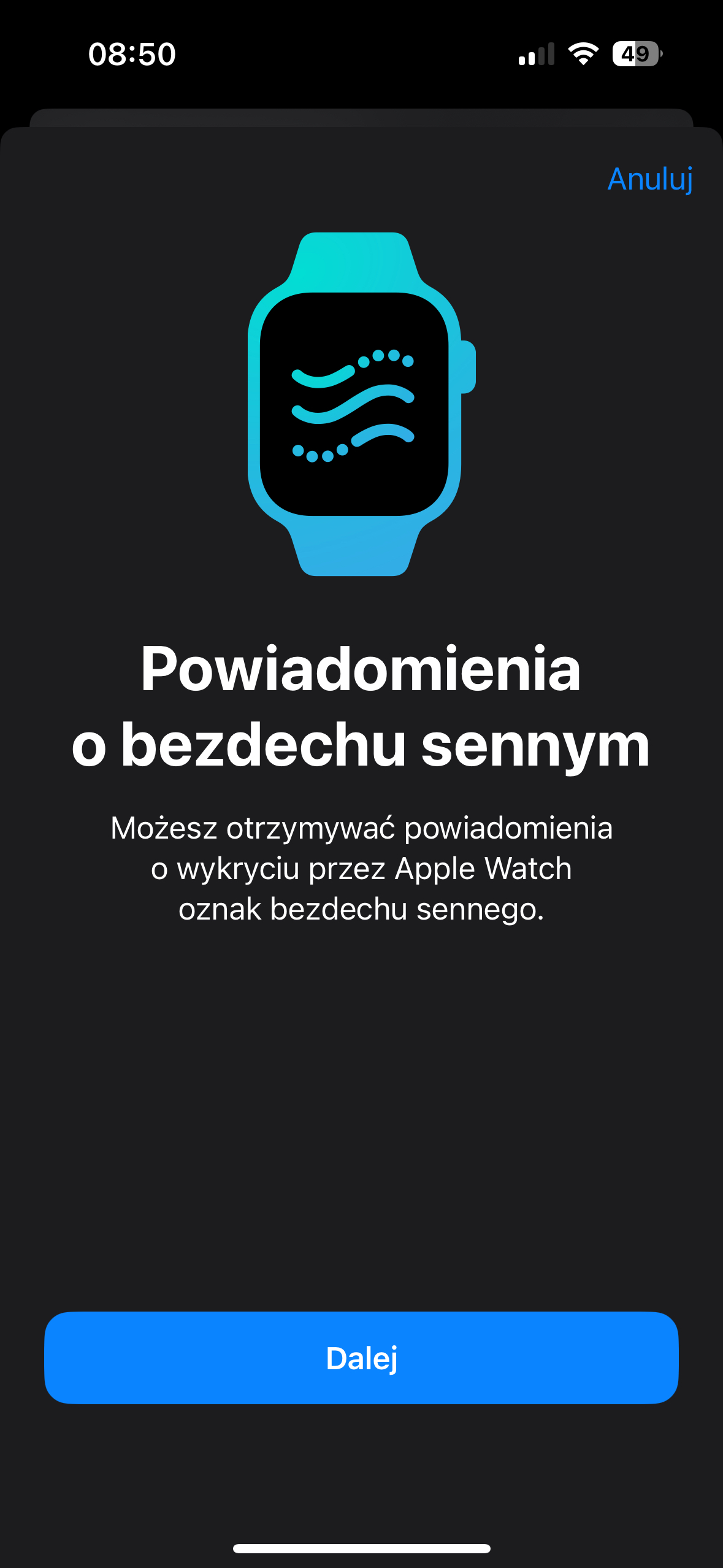 Funkcja wykrywania bezdechu sennego w Apple Watch (screen: Mateusz Budzeń | Tabletowo.pl)