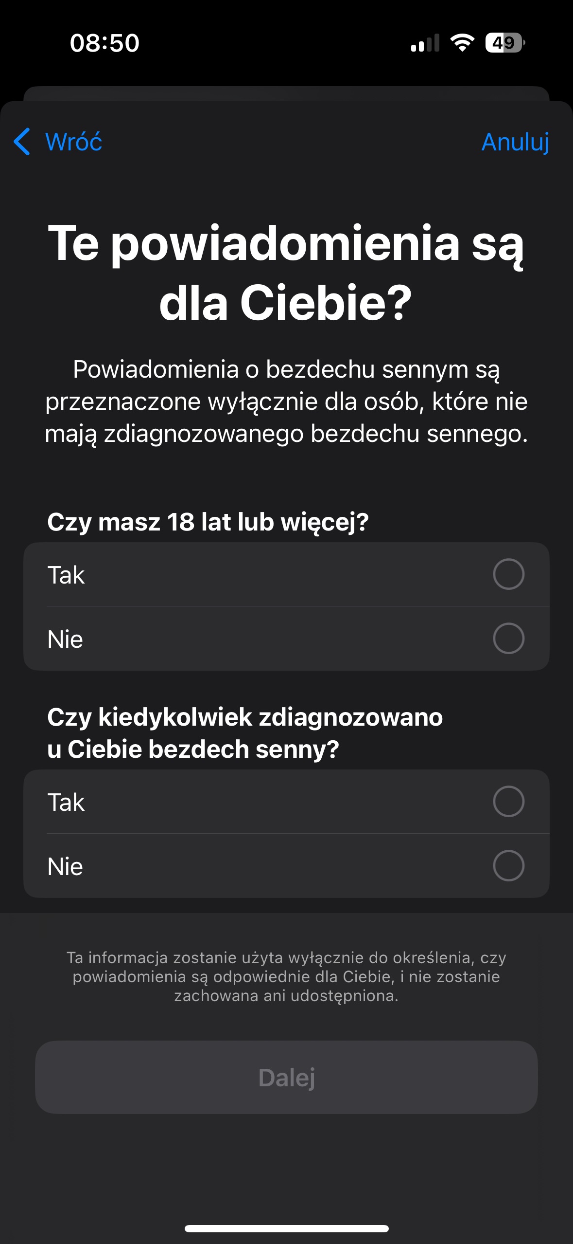 Funkcja wykrywania bezdechu sennego w Apple Watch (screen: Mateusz Budzeń | Tabletowo.pl)