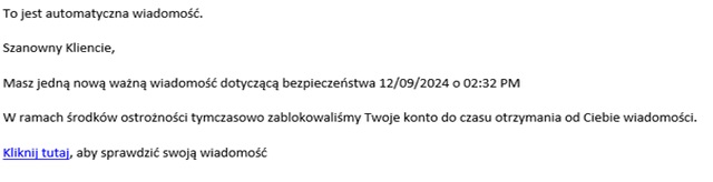 Przykładowa wiadomość e-mail, w której oszust podaje się za mBank