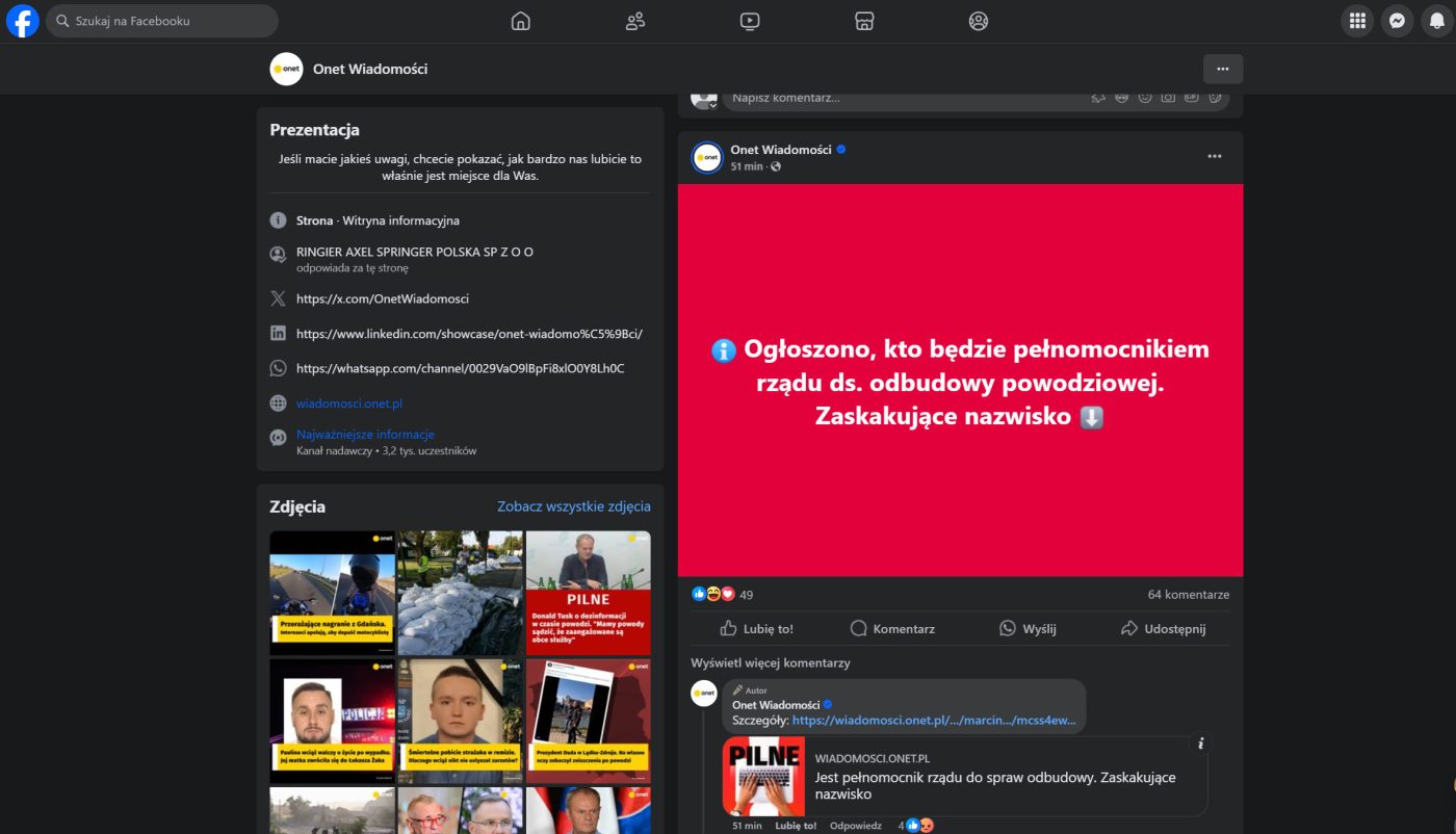 Facebook tablica bez zdjęć screen