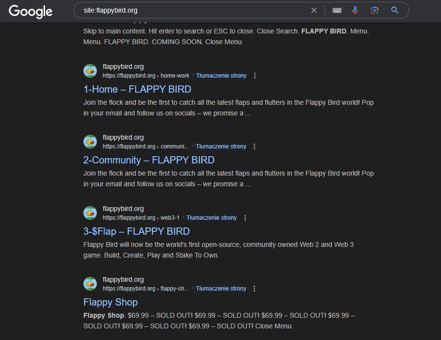 Gra Flappy Bird i części jej witryny
