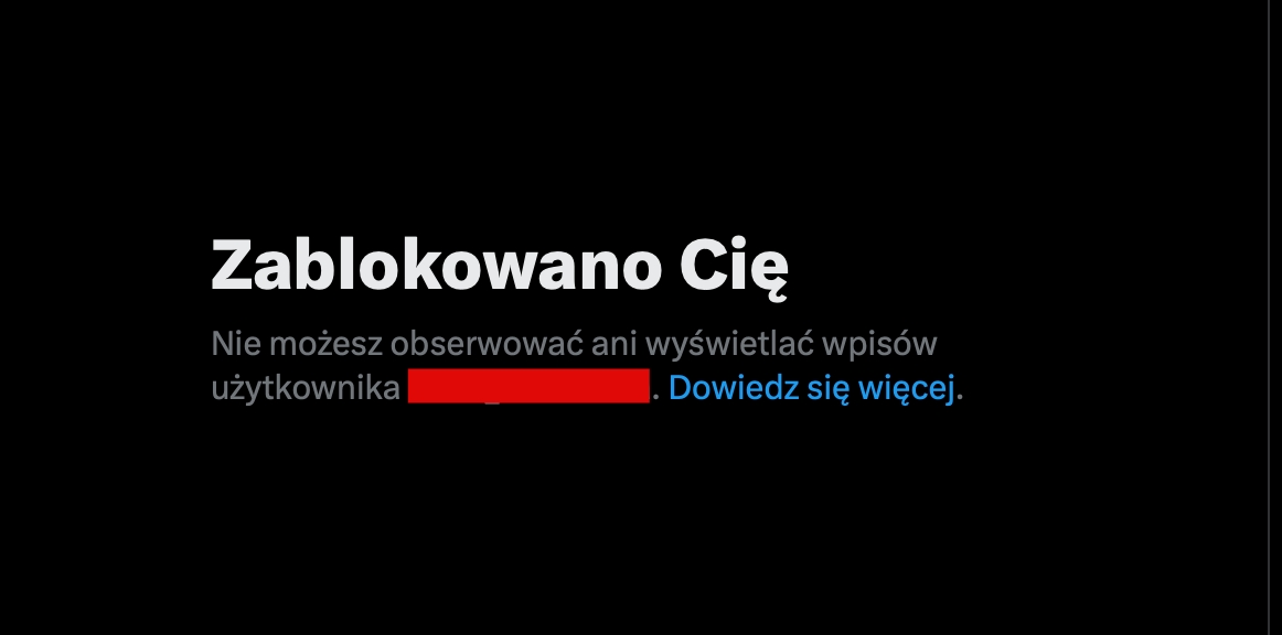 X komunikat "Zablokowano Cię"