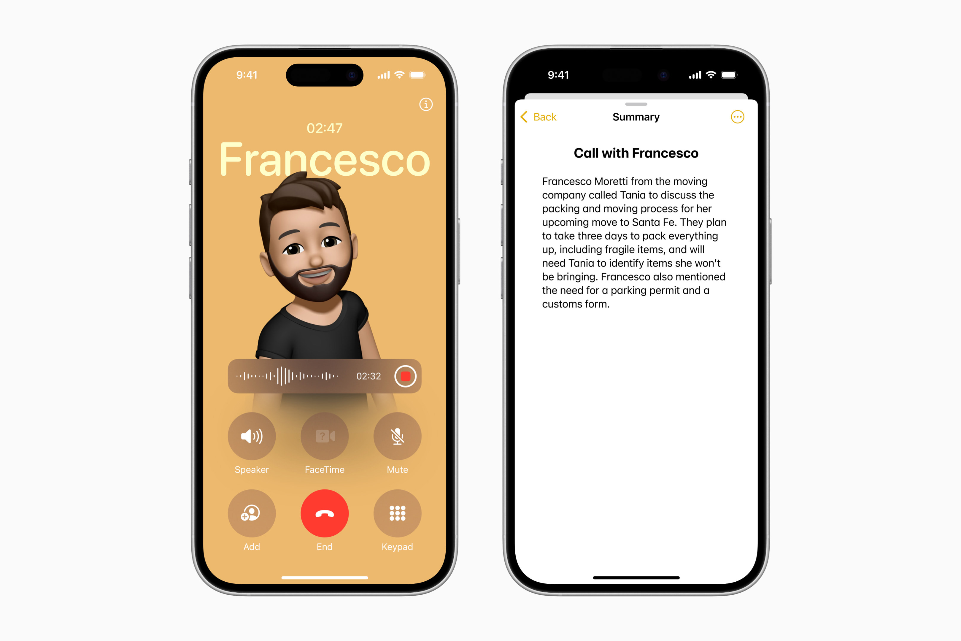 Apple Intelligence - aplikacja Telefon